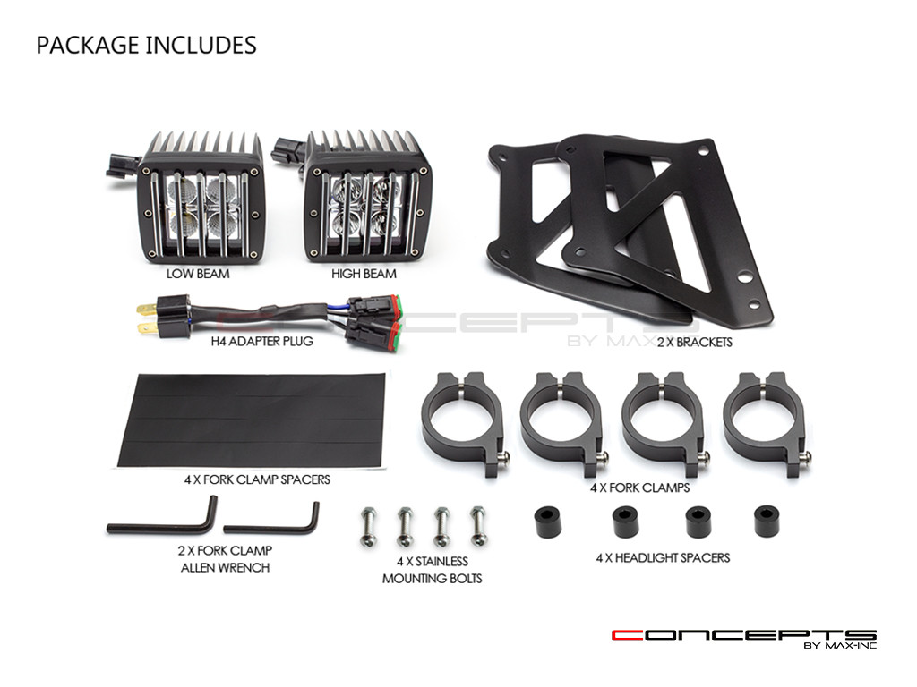 Black Vent Grill Cube Dual Stacked LED Headlight Combo  - Available Fork Clamp Sizes 32mm To 59mm