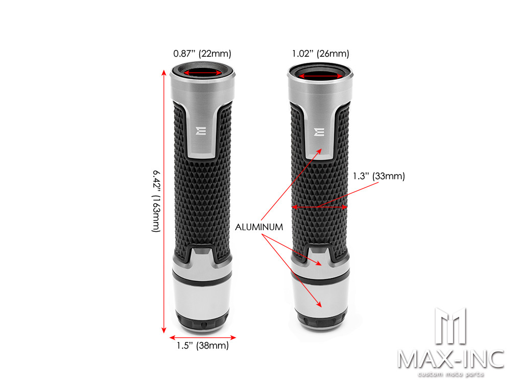 Sportz Silver Anodized CNC Machined Aluminum / Rubber Hand Grips + Bar Ends - 7/8" (22mm)