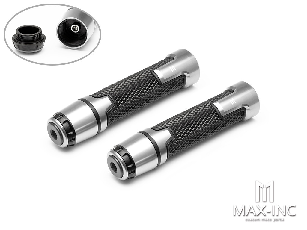 Sportz Silver Anodized CNC Machined Aluminum / Rubber Hand Grips + Bar Ends - 7/8" (22mm)