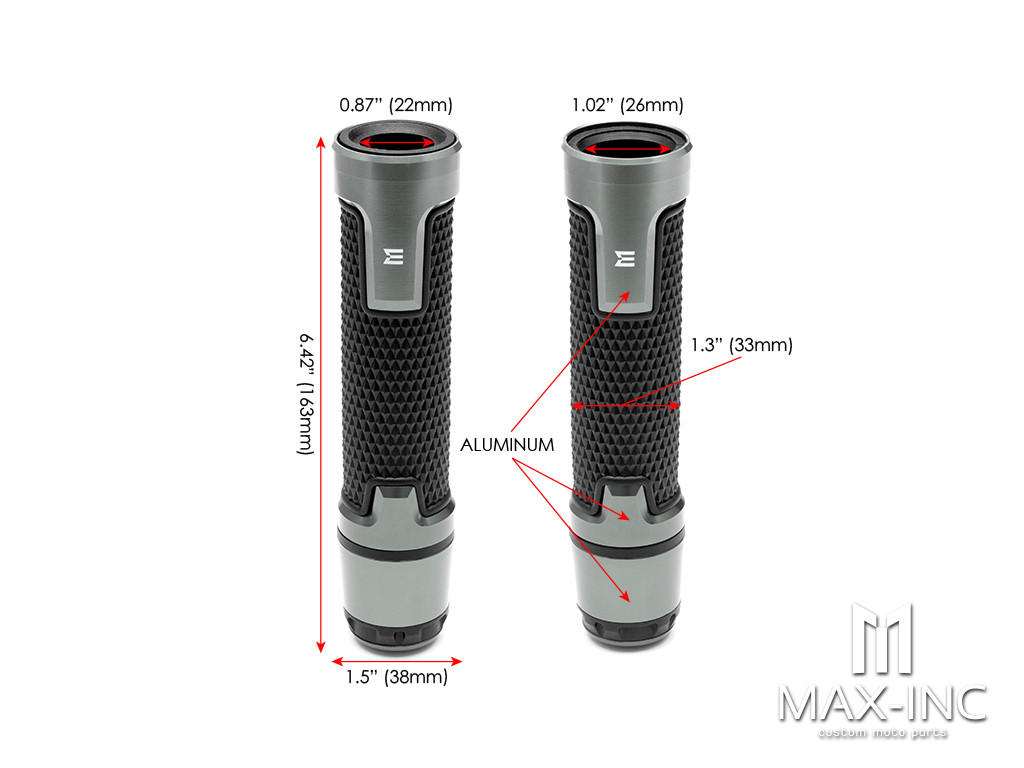 Sportz Gun Metal Grey Anodized CNC Machined Aluminum / Rubber Hand Grips + Bar Ends - 7/8" (22mm)