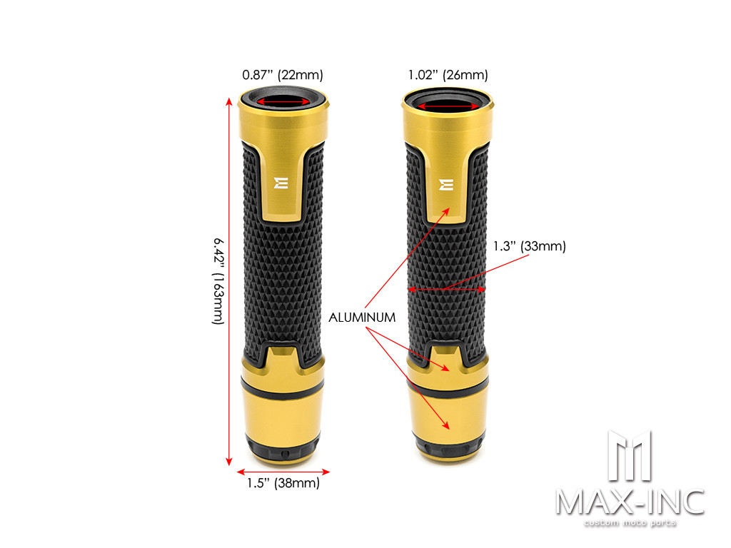 Sportz Gold Anodized CNC Machined Aluminum / Rubber Hand Grips + Bar Ends - 7/8" (22mm)