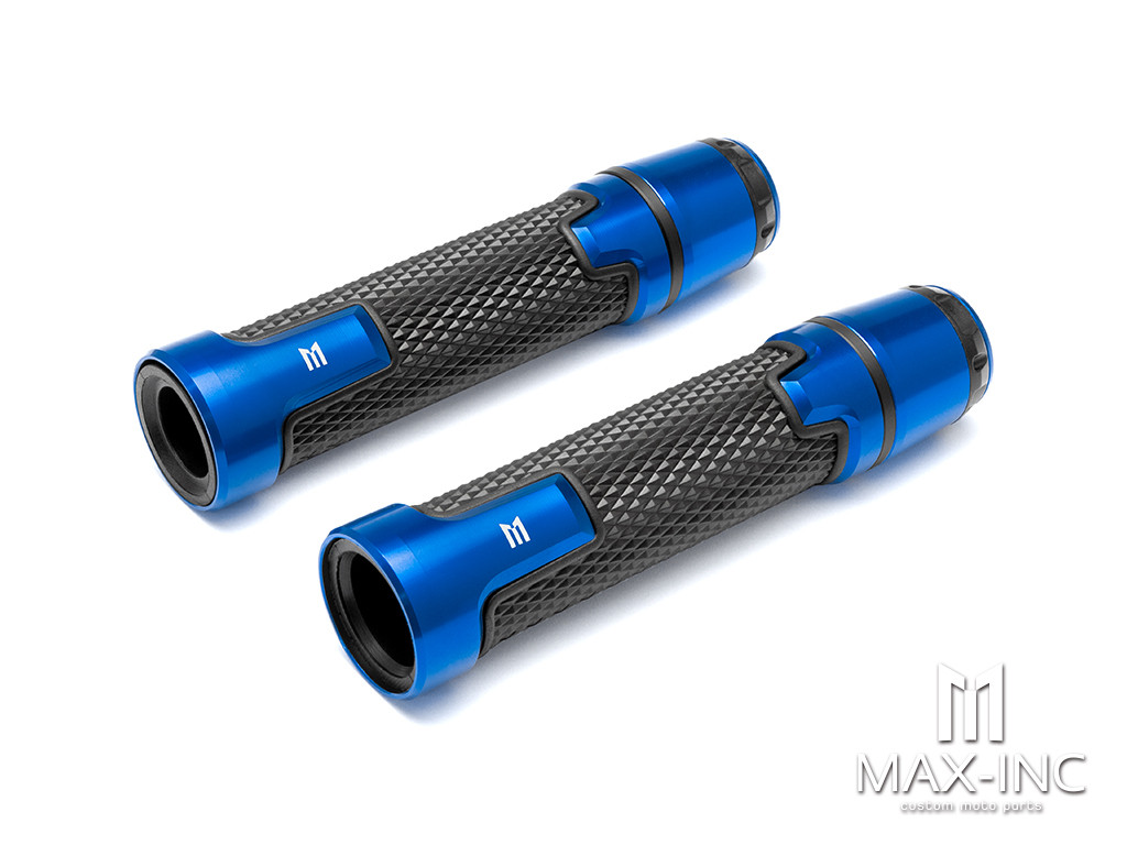 Sportz Blue Anodized CNC Machined Aluminum / Rubber Hand Grips + Bar Ends - 7/8" (22mm)