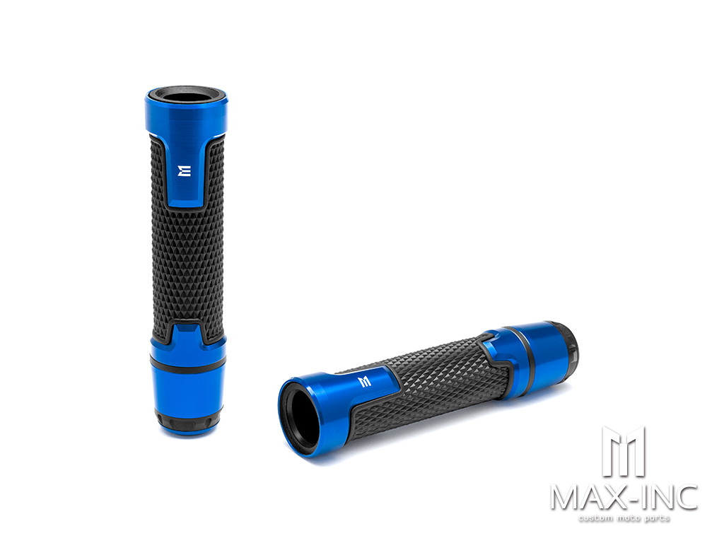Sportz Blue Anodized CNC Machined Aluminum / Rubber Hand Grips + Bar Ends - 7/8" (22mm)
