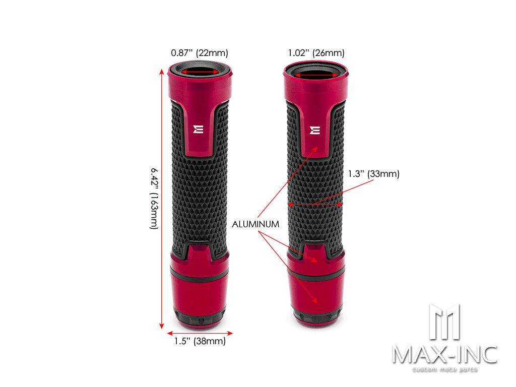 Sportz Red Anodized CNC Machined Aluminum / Rubber Hand Grips + Bar Ends - 7/8" (22mm)