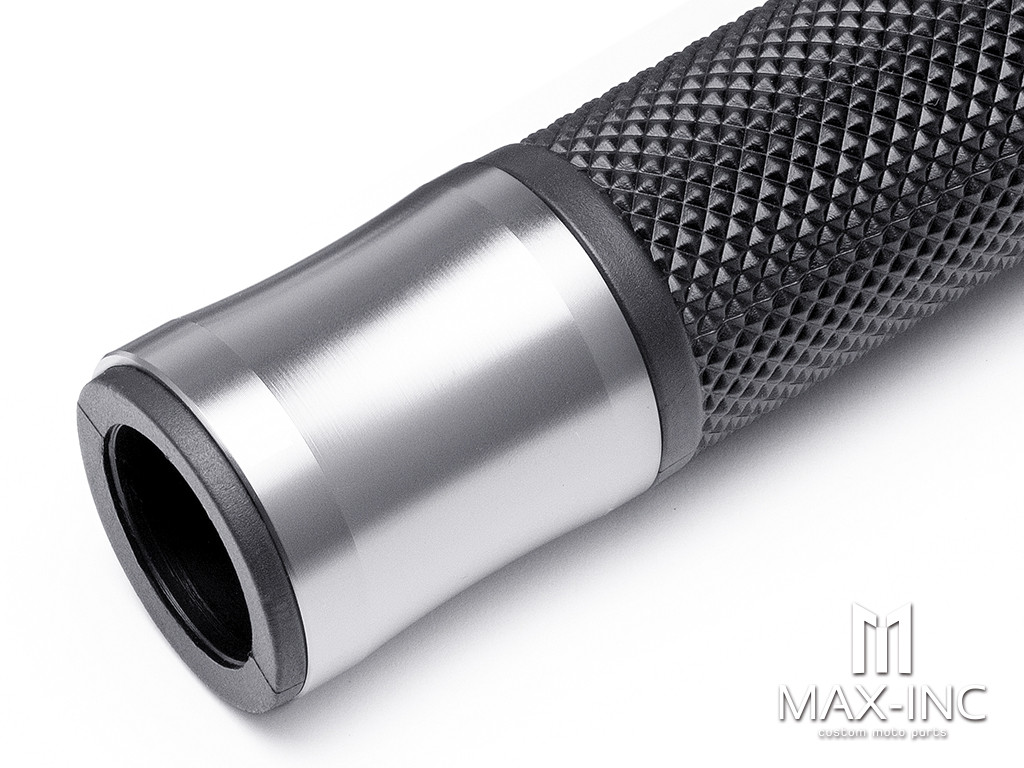 Retro Silver Anodized CNC Machined Aluminum / Rubber Hand Grips - 7/8" (22mm)