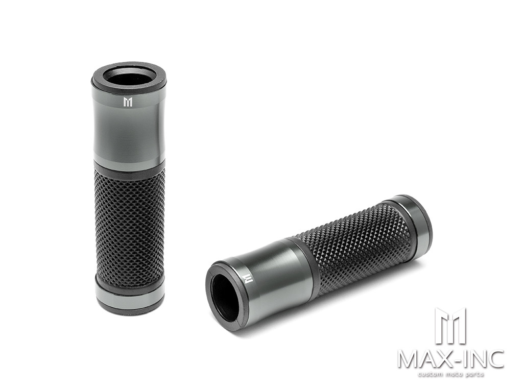 Retro Gun Metal Grey Anodized CNC Machined Aluminum / Rubber Hand Grips - 7/8" (22mm)
