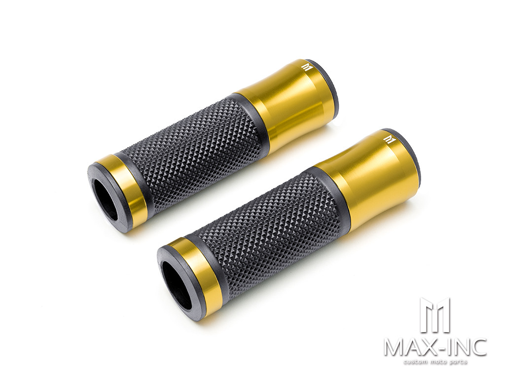 Retro Gold Anodized CNC Machined Aluminum / Rubber Hand Grips - 7/8" (22mm)