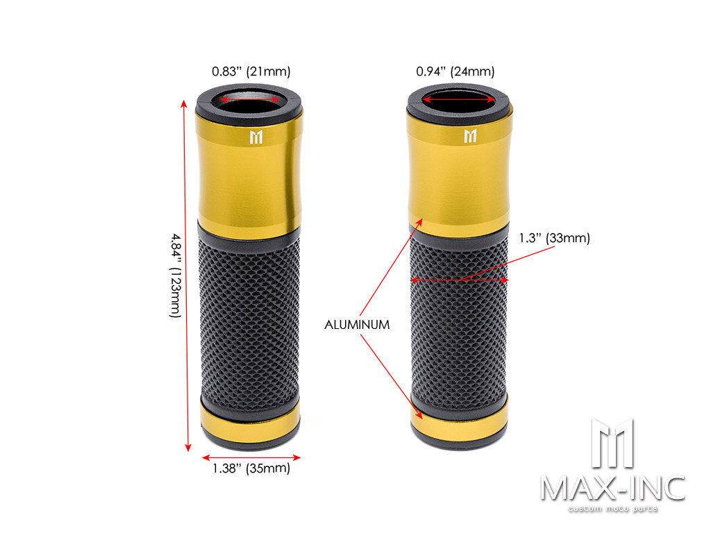 Retro Gold Anodized CNC Machined Aluminum / Rubber Hand Grips - 7/8" (22mm)
