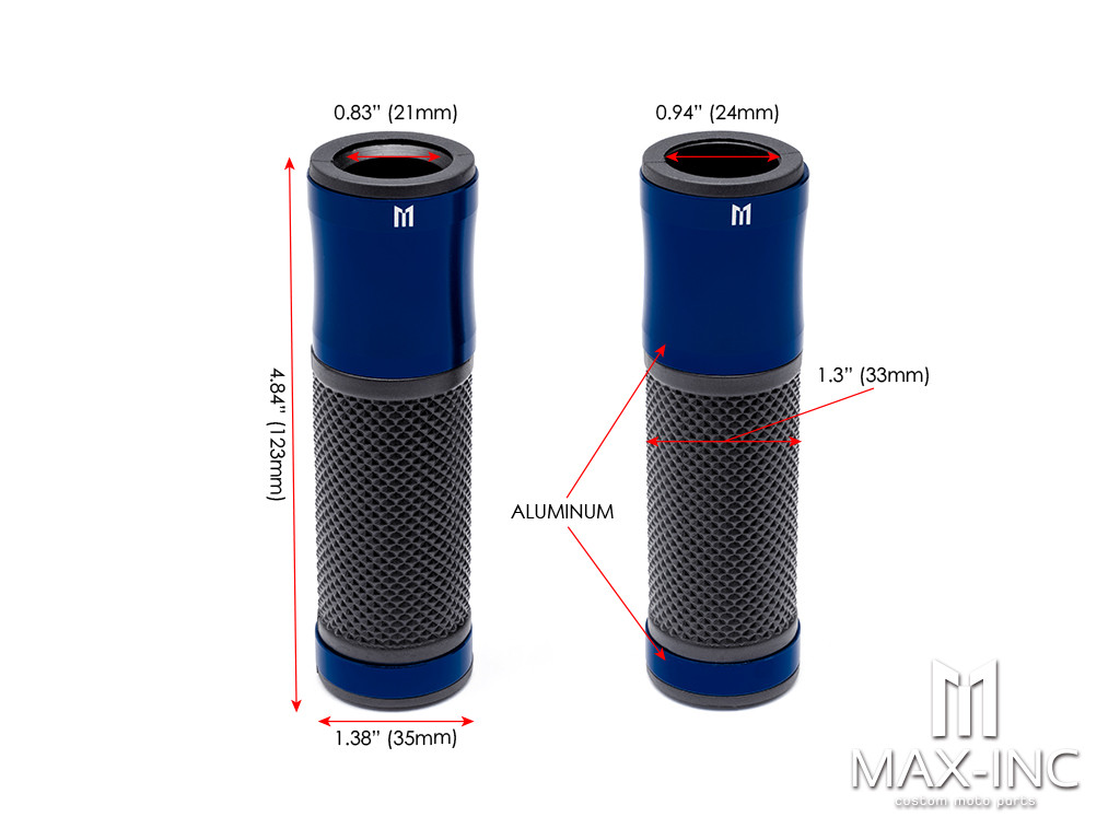 Retro Blue Anodized CNC Machined Aluminum / Rubber Hand Grips - 7/8" (22mm)