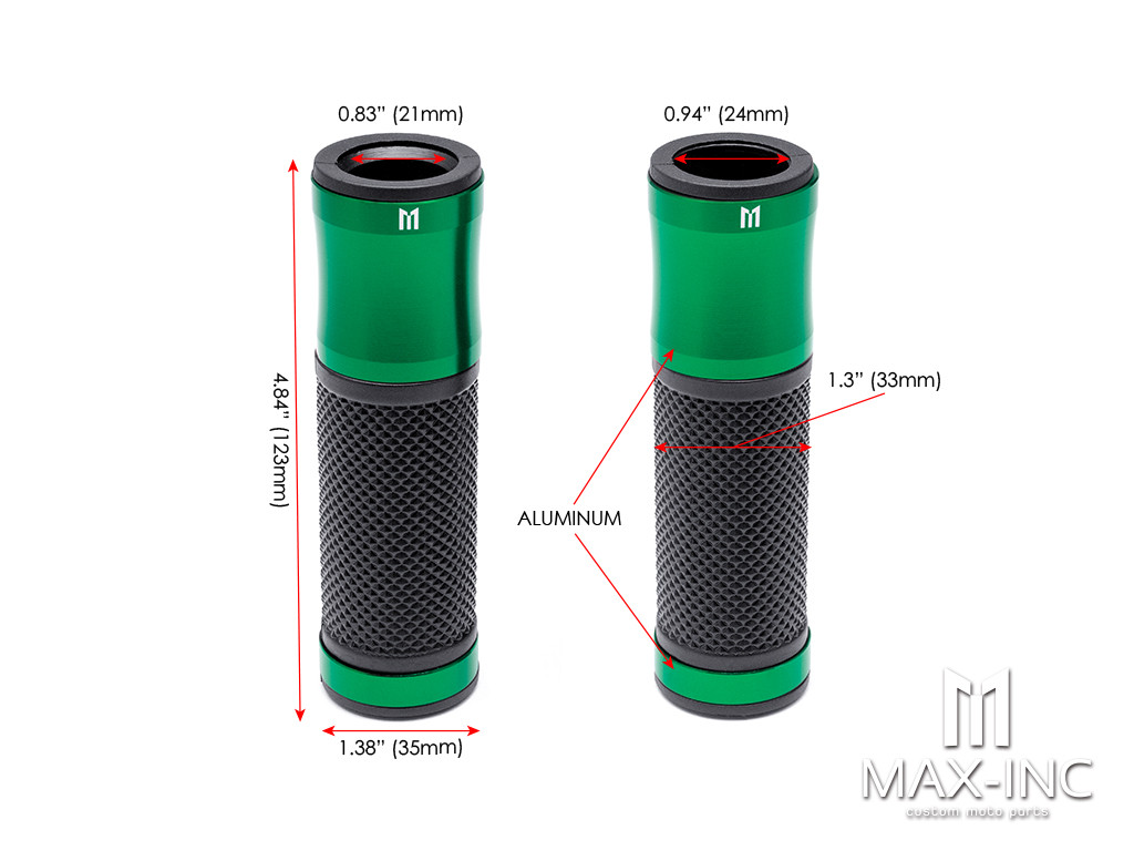 Retro Green Anodized CNC Machined Aluminum / Rubber Hand Grips - 7/8" (22mm)