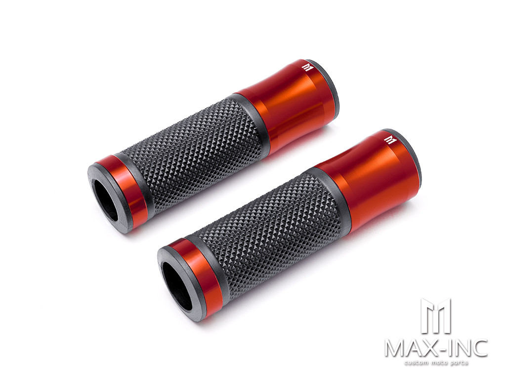 Retro Dark Orange Anodized CNC Machined Aluminum / Rubber Hand Grips - 7/8" (22mm)