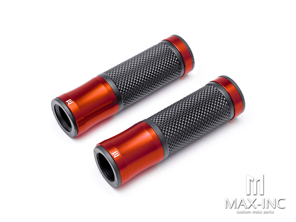 Retro Dark Orange Anodized CNC Machined Aluminum / Rubber Hand Grips - 7/8" (22mm)