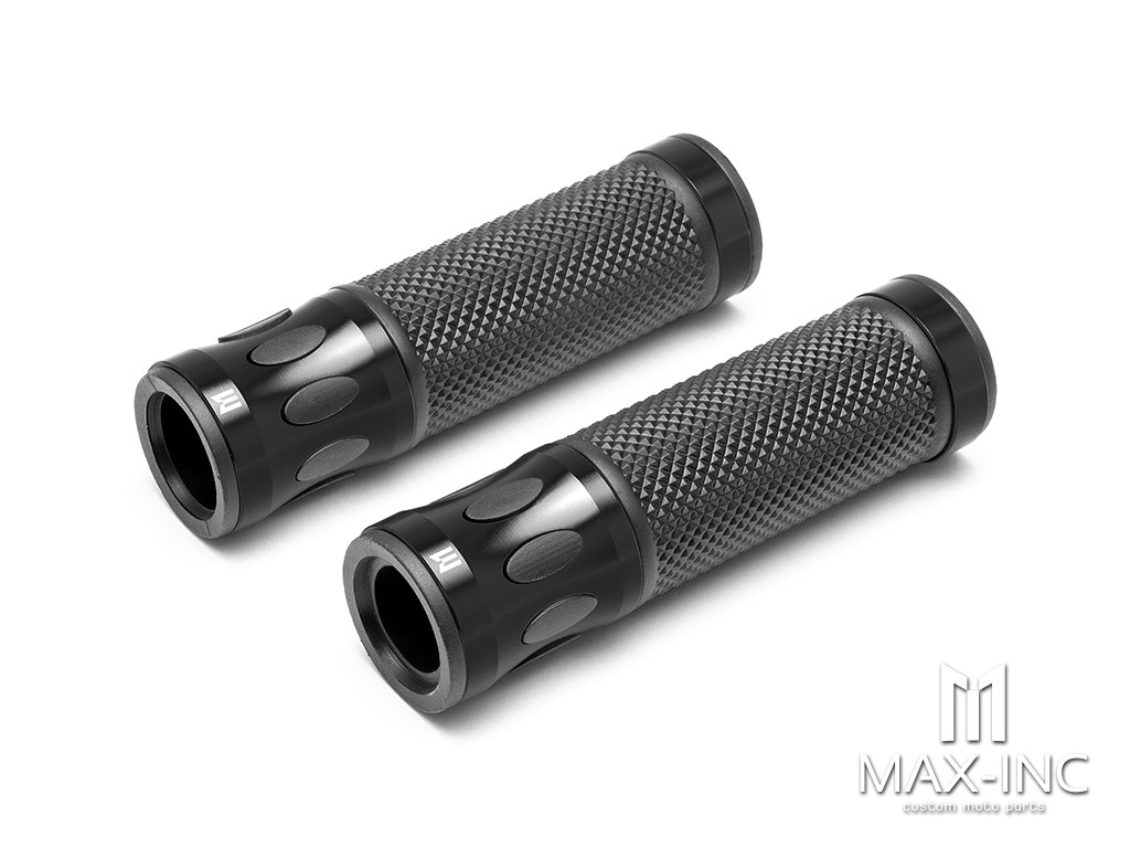 Oval Cut Black Anodized CNC Machined Aluminum / Rubber Hand Grips - 7/8" (22mm)