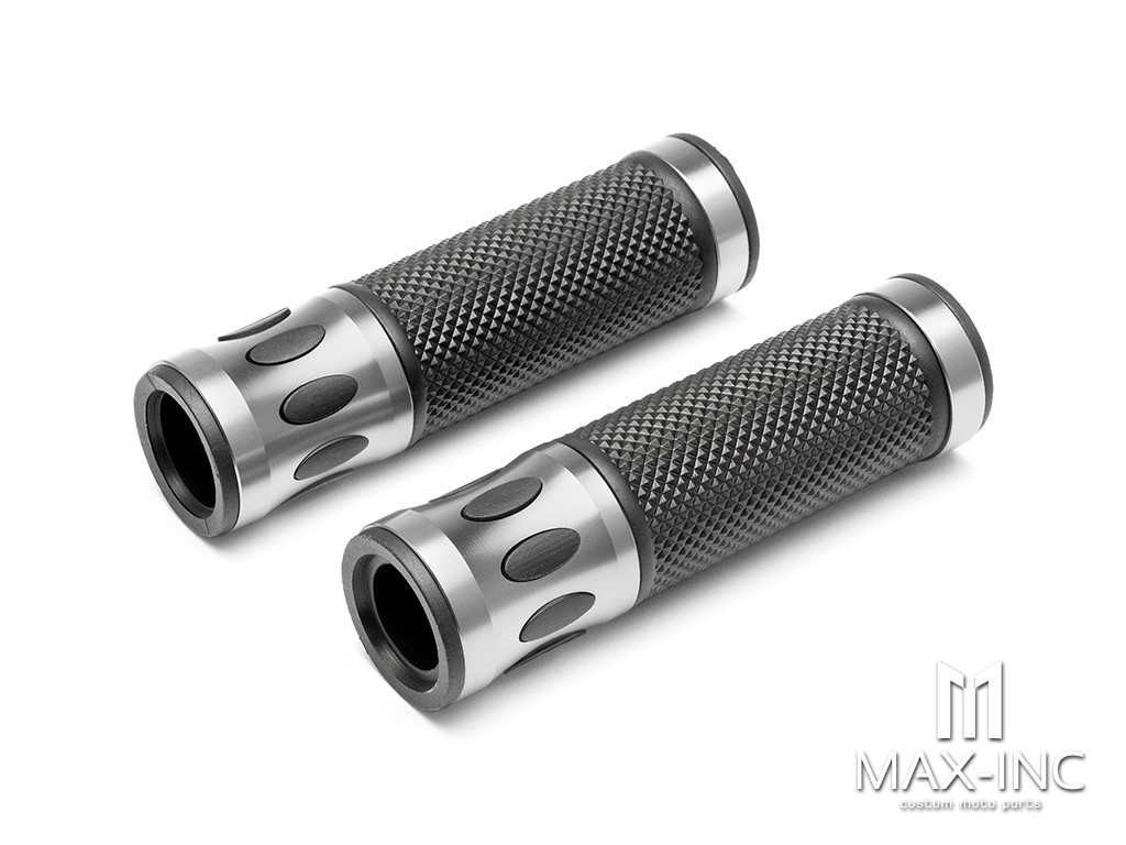 Oval Cut Silver Anodized CNC Machined Aluminum / Rubber Hand Grips - 7/8" (22mm)