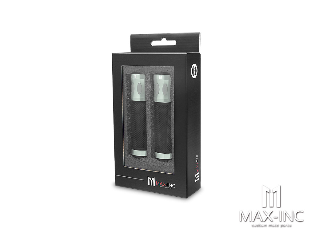 Oval Cut Gun Metal Grey Anodized CNC Machined Aluminum / Rubber Hand Grips - 7/8" (22mm)