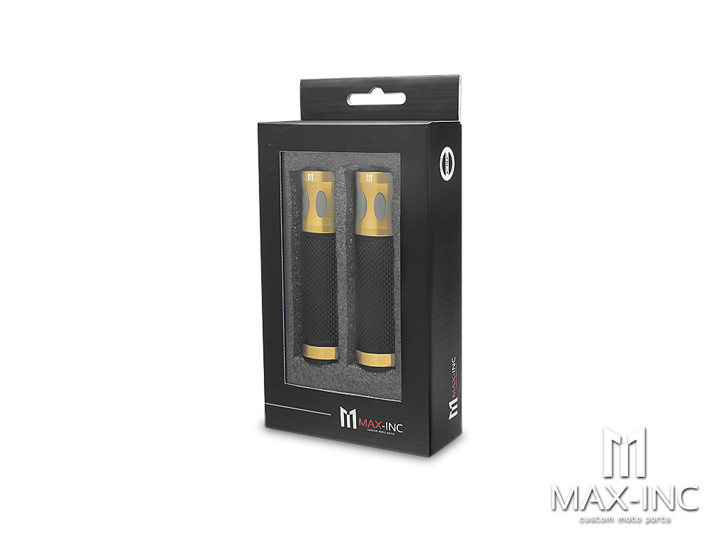 Oval Cut Gold Anodized CNC Machined Aluminum / Rubber Hand Grips - 7/8" (22mm)