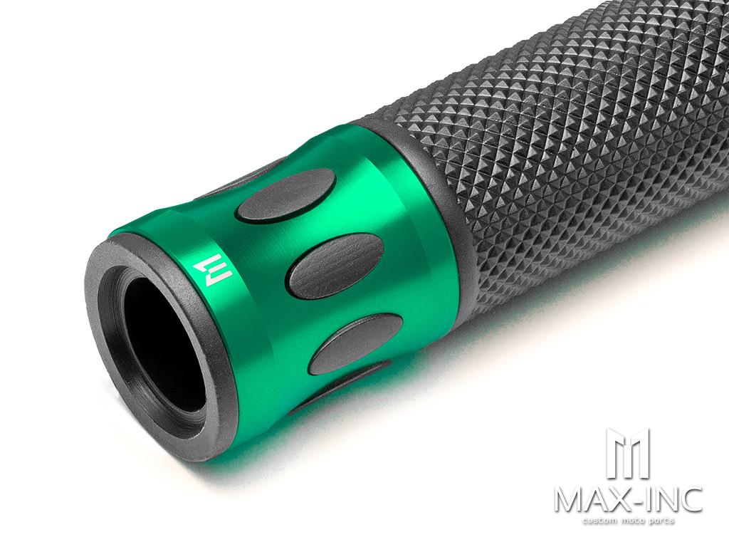 Oval Cut Green Anodized CNC Machined Aluminum / Rubber Hand Grips - 7/8" (22mm)