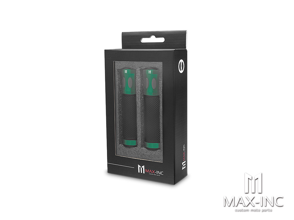 Oval Cut Green Anodized CNC Machined Aluminum / Rubber Hand Grips - 7/8" (22mm)