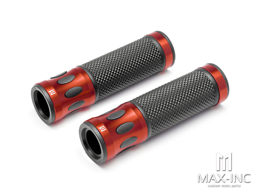 Oval Cut Dark Orange Anodized CNC Machined Aluminum / Rubber Hand Grips - 7/8" (22mm)
