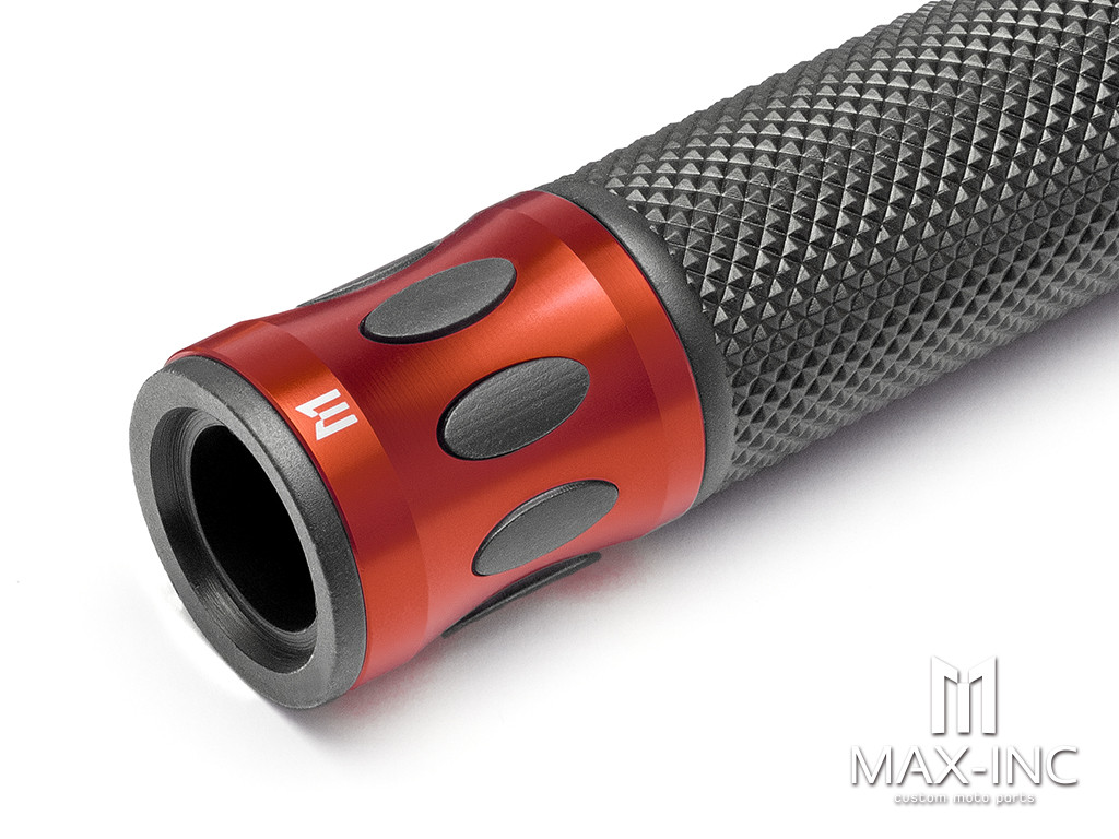 Oval Cut Dark Orange Anodized CNC Machined Aluminum / Rubber Hand Grips - 7/8" (22mm)
