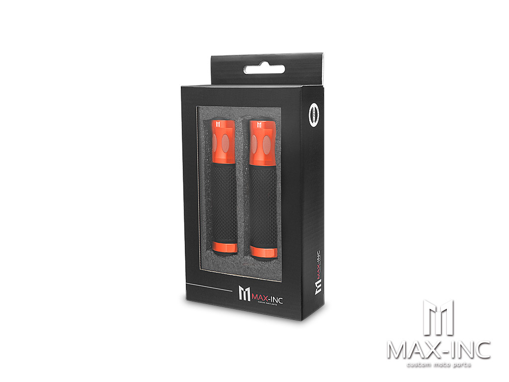 Oval Cut Dark Orange Anodized CNC Machined Aluminum / Rubber Hand Grips - 7/8" (22mm)