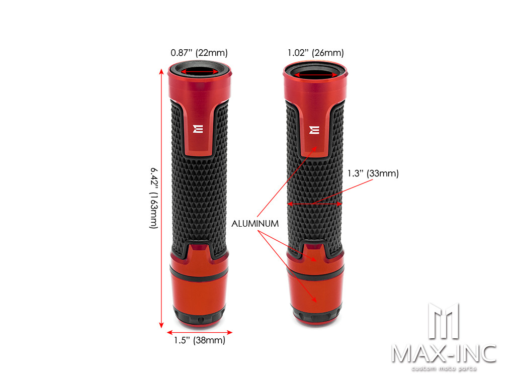 Sportz Dark Orange Anodized CNC Machined Aluminum / Rubber Hand Grips + Bar Ends - 7/8" (22mm)