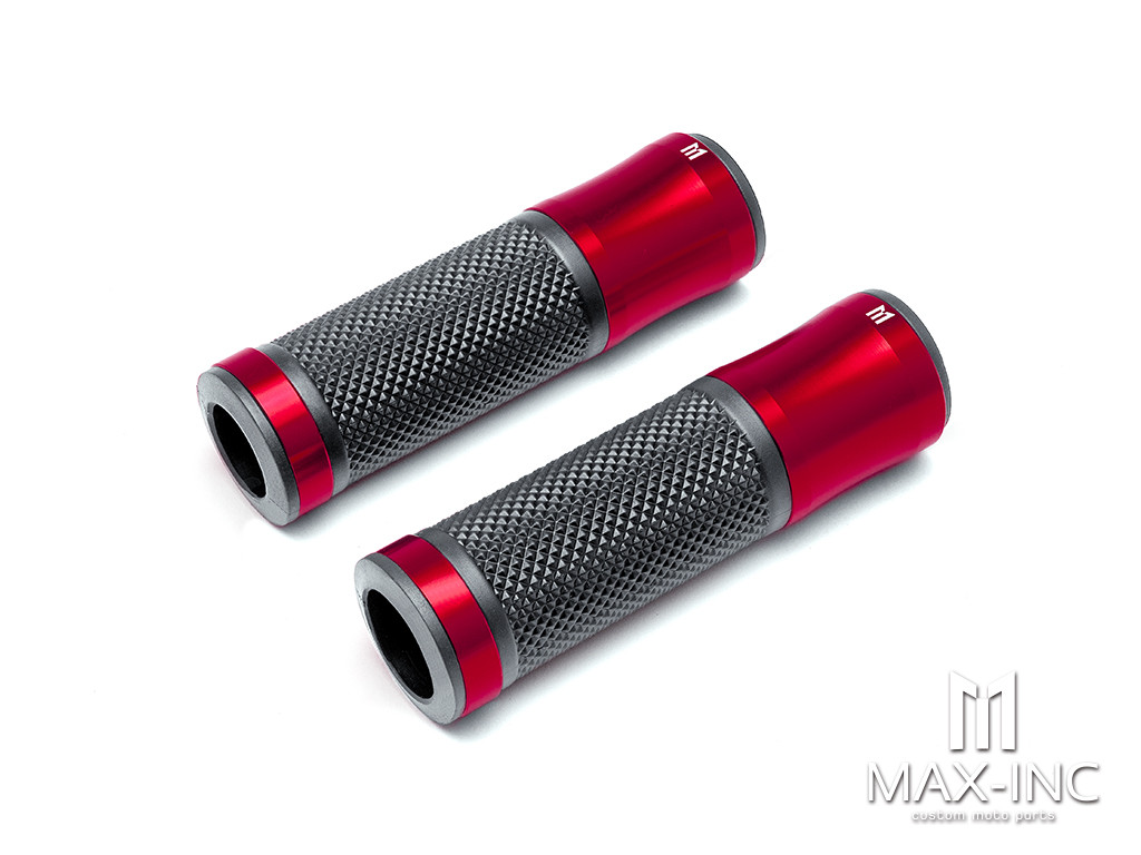 Retro Red Anodized CNC Machined Aluminum / Rubber Hand Grips - 7/8" (22mm)
