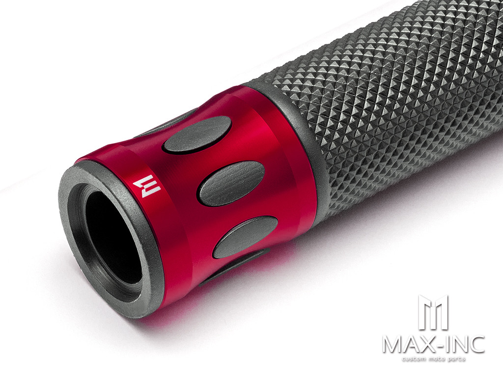 Oval Cut Red Anodized CNC Machined Aluminum / Rubber Hand Grips - 7/8" (22mm)