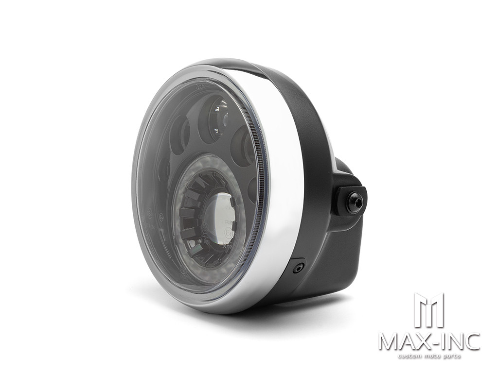 7" Black & Chrome Universal Multi Projector LED Headlight with Halo Ring - Emarked