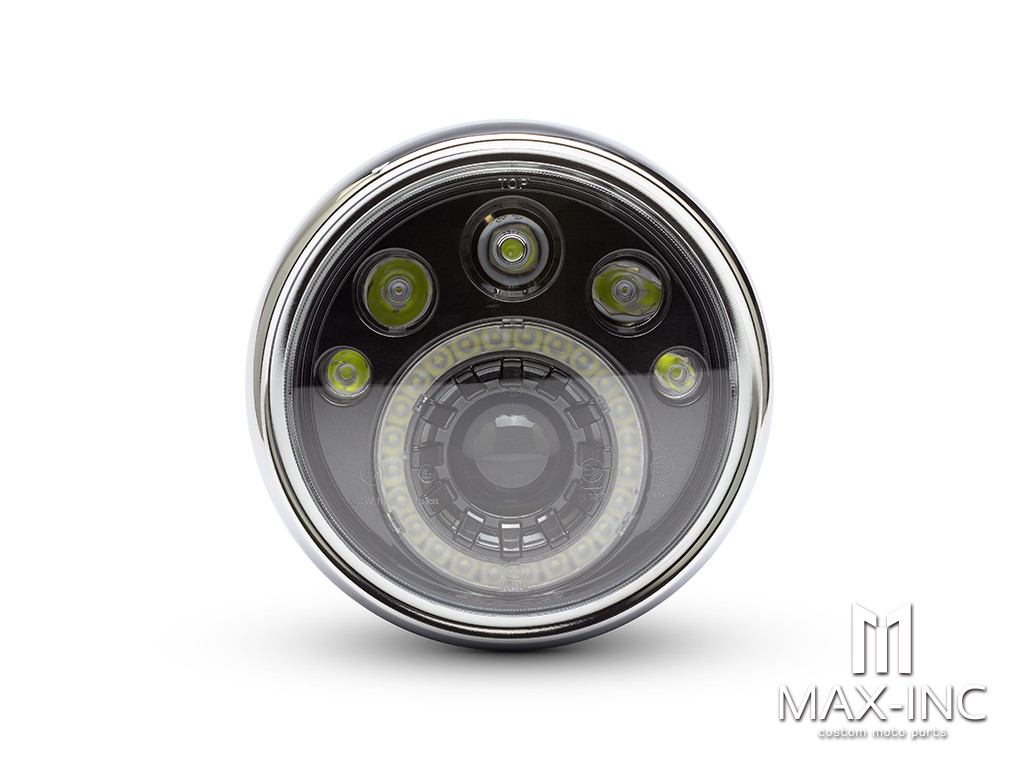 7" Black & Chrome Universal Multi Projector LED Headlight with Halo Ring - Emarked