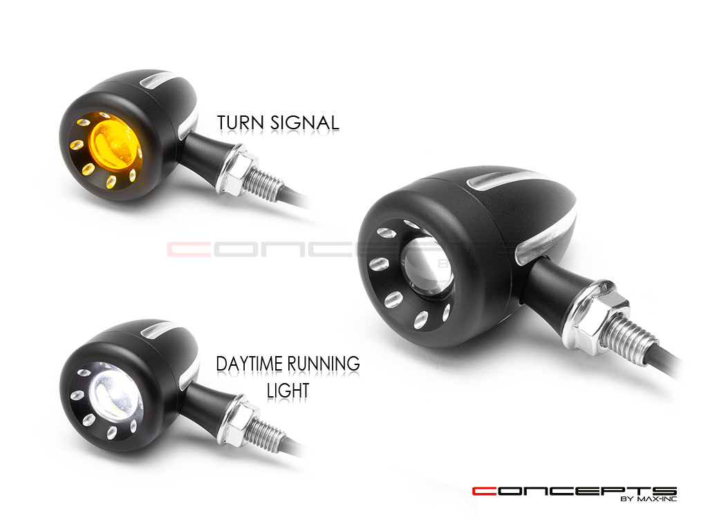 Cyclops Black + Contrast Cut CNC Machined Alum Classic Integrated LED Turn Signals + Daytime Running Lights