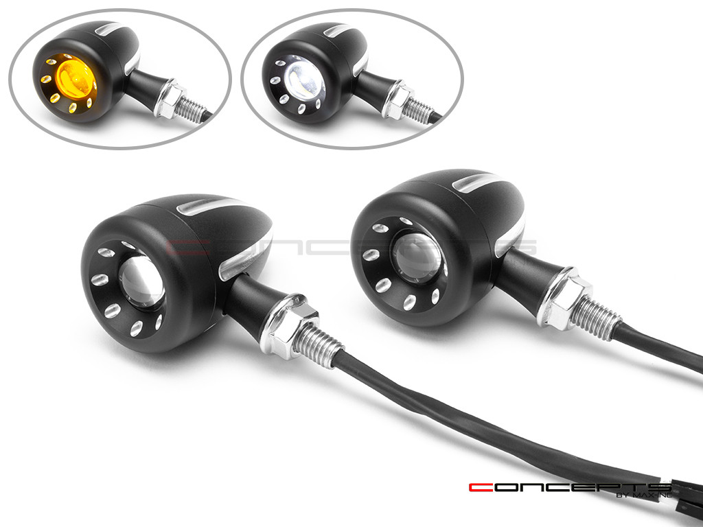 Cyclops Black + Contrast Cut CNC Machined Alum Classic Integrated LED Turn Signals + Daytime Running Lights