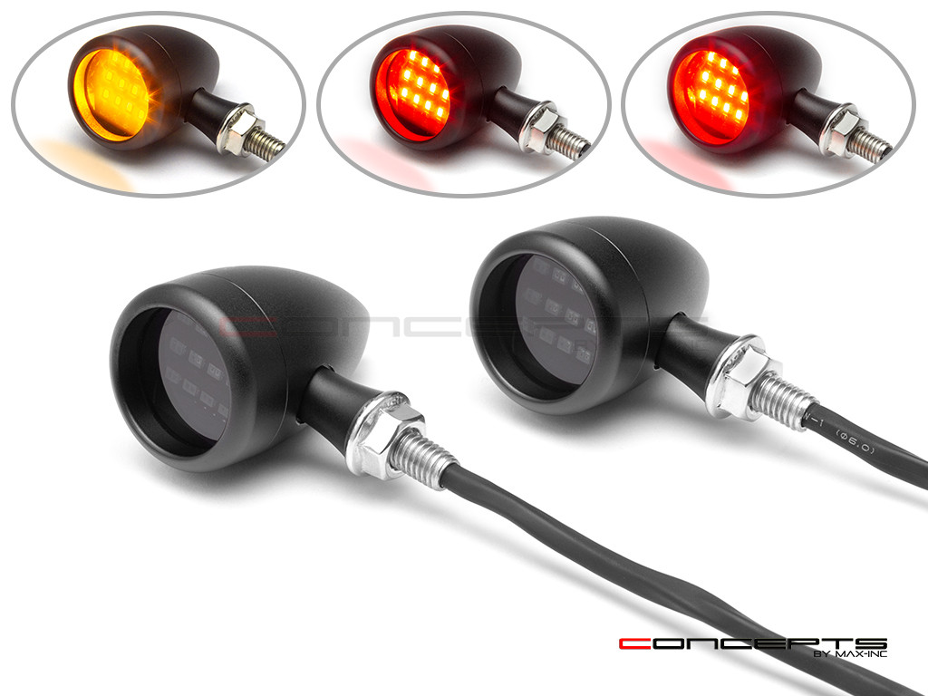 Truro Black CNC Machined Billet Alum Integrated LED Stop / Tail Lights + Turn Signals