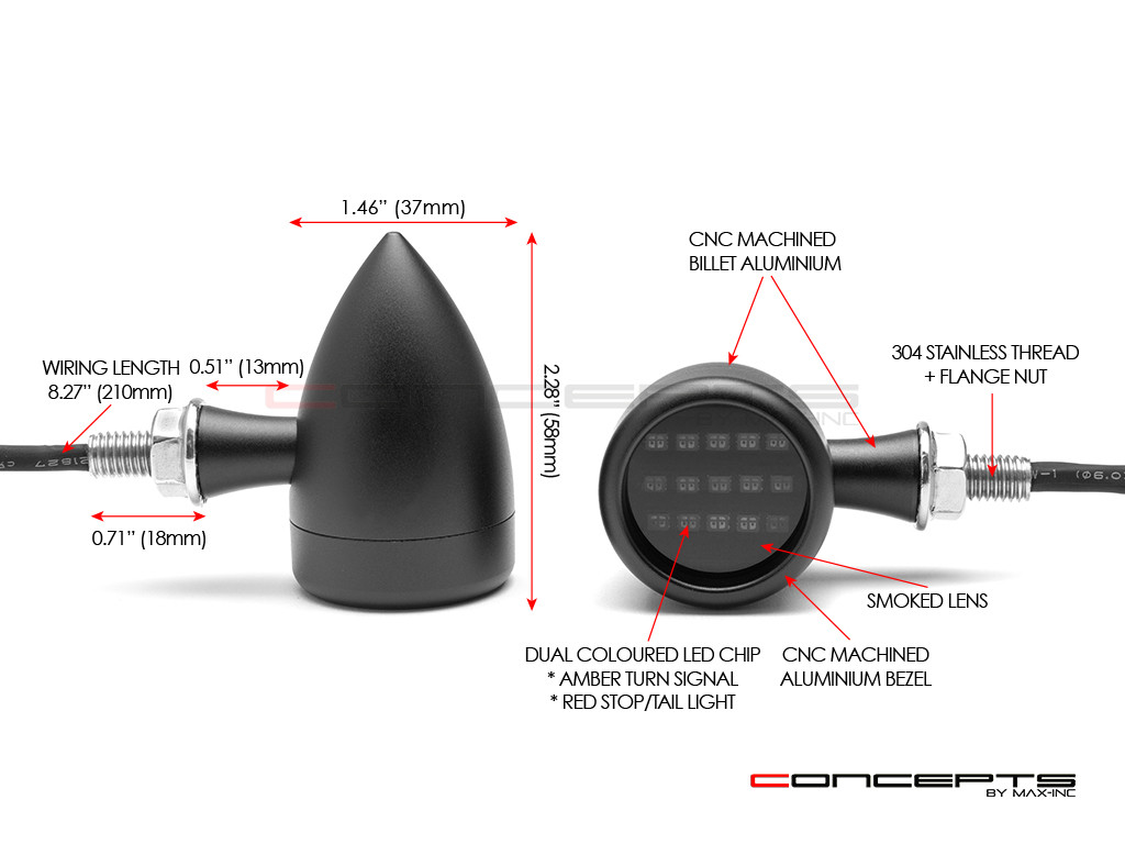 Truro Black CNC Machined Billet Alum Integrated LED Stop / Tail Lights + Turn Signals