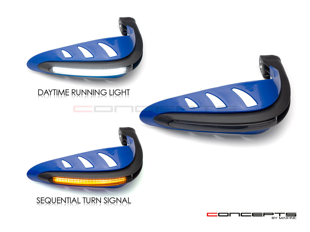 Blue Universal LED Handguards with Integrated Daytime Running Lights + Turn Signals - Cool White / Amber