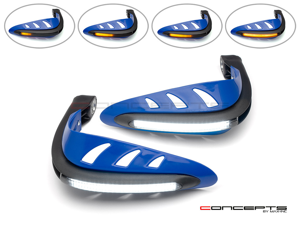 Blue Universal LED Handguards with Integrated Daytime Running Lights + Turn Signals - Cool White / Amber