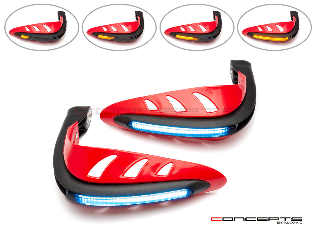 Red Universal LED Handguards with Integrated Daytime Running Lights + Turn Signals - Ice Blue / Amber