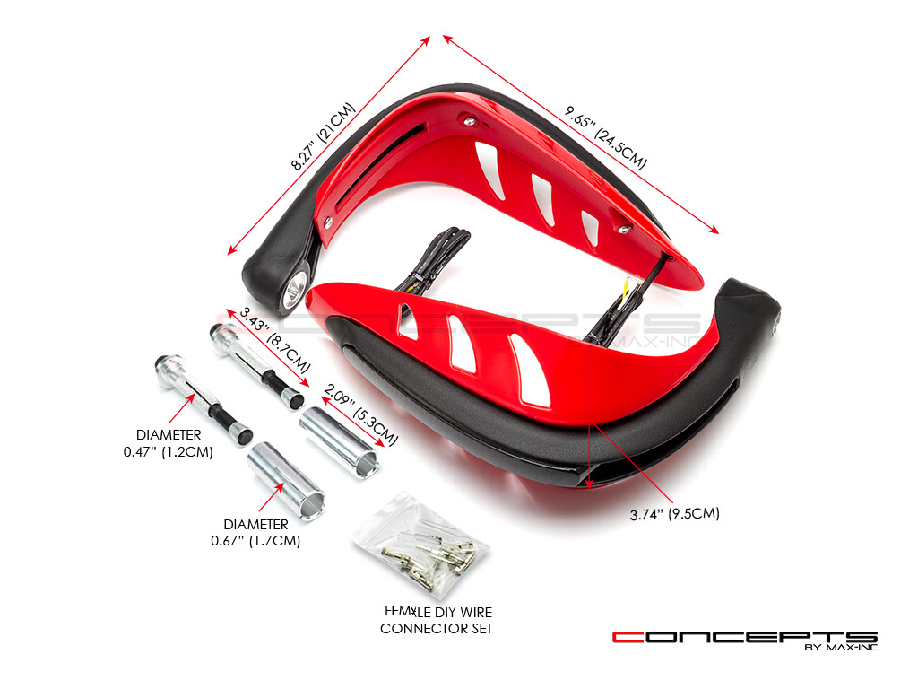 Red Universal LED Handguards with Integrated Daytime Running Lights + Turn Signals - Ice Blue / Amber