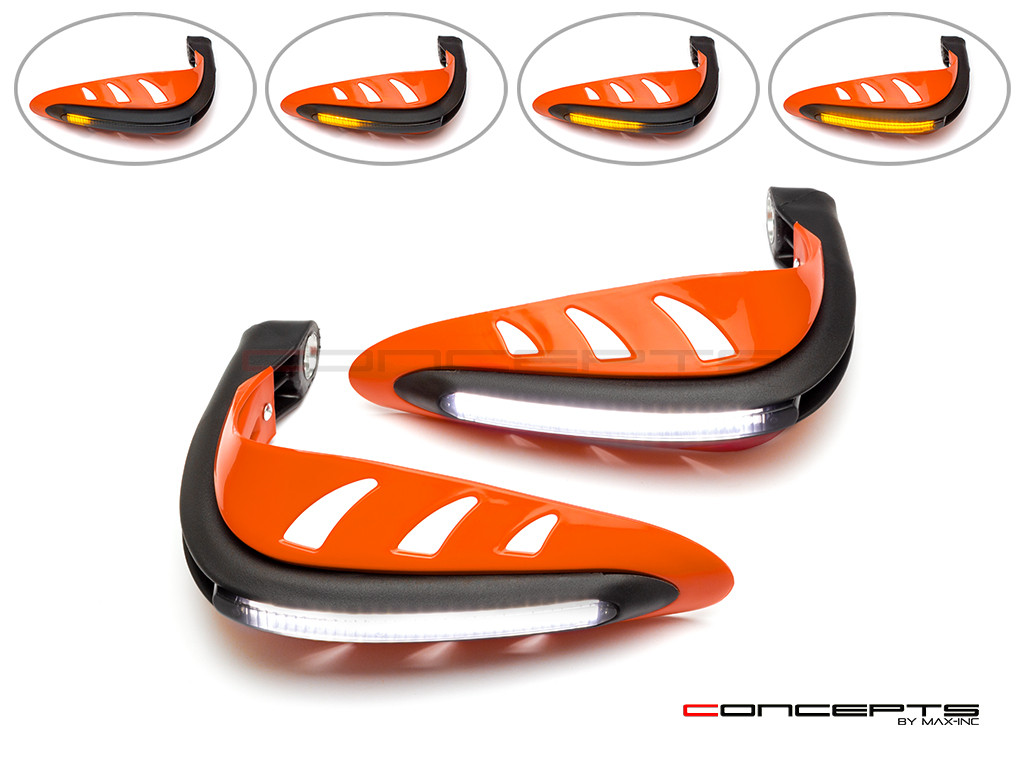 Orange Universal LED Handguards with Integrated Daytime Running Lights + Turn Signals - Cool White / Amber