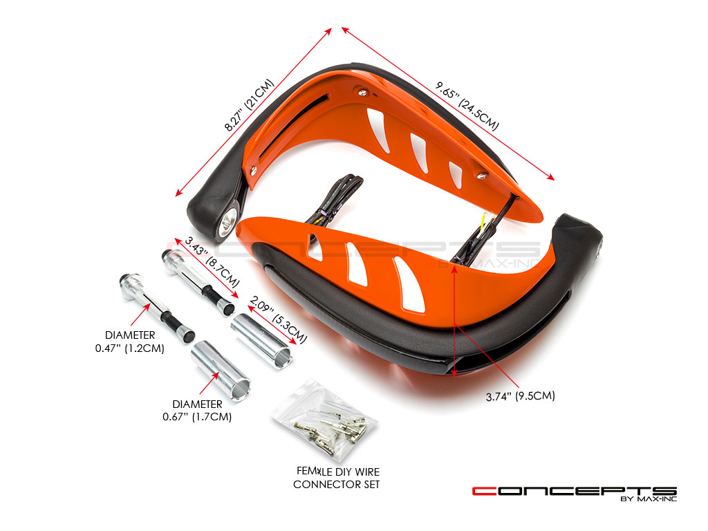 Orange Universal LED Handguards with Integrated Daytime Running Lights + Turn Signals - Ice Blue / Amber