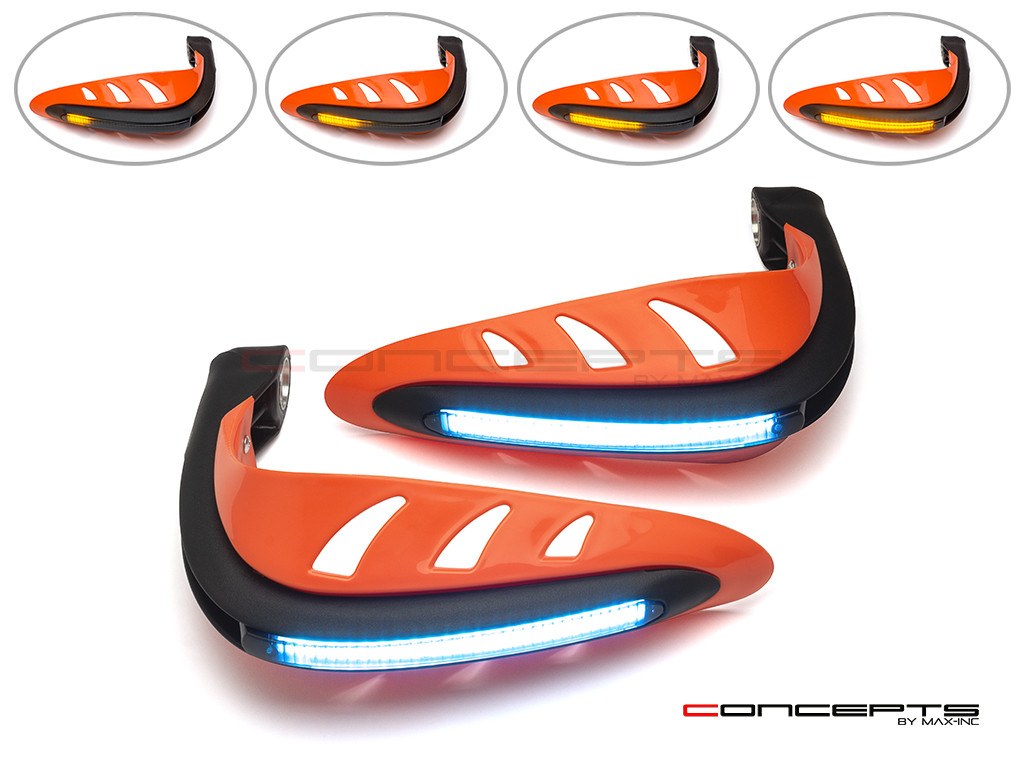 Orange Universal LED Handguards with Integrated Daytime Running Lights + Turn Signals - Ice Blue / Amber