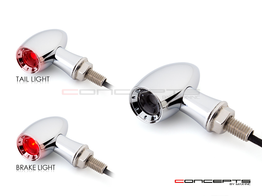 MAX LADZ Chrome CNC Machined Alum Mini Rear LED Indicators / Turn Signals + Running Lights - Red