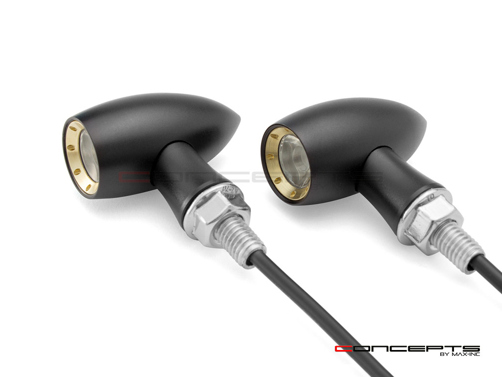 MAX LADZ Black + Brass CNC Machined Alum Mini Rear LED Indicators / Turn Signals + Running Lights - Red
