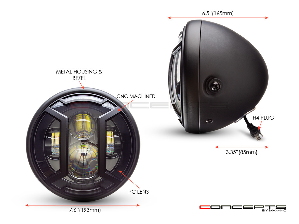 7.7" Matte Black Multi Projector LED Headlight + Armour Cover