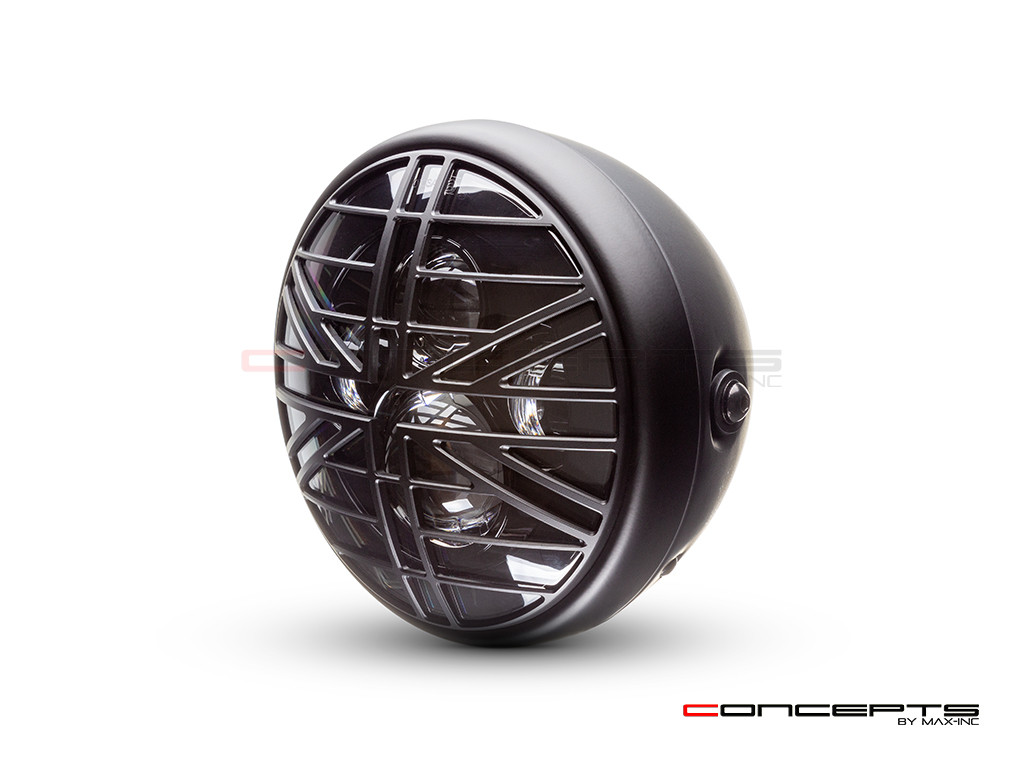 7.7" Matte Black Multi Projector LED Headlight + Union Jack Cover