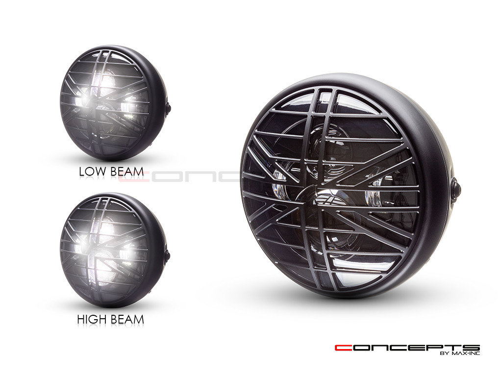 7.7" Matte Black Multi Projector LED Headlight + Union Jack Cover