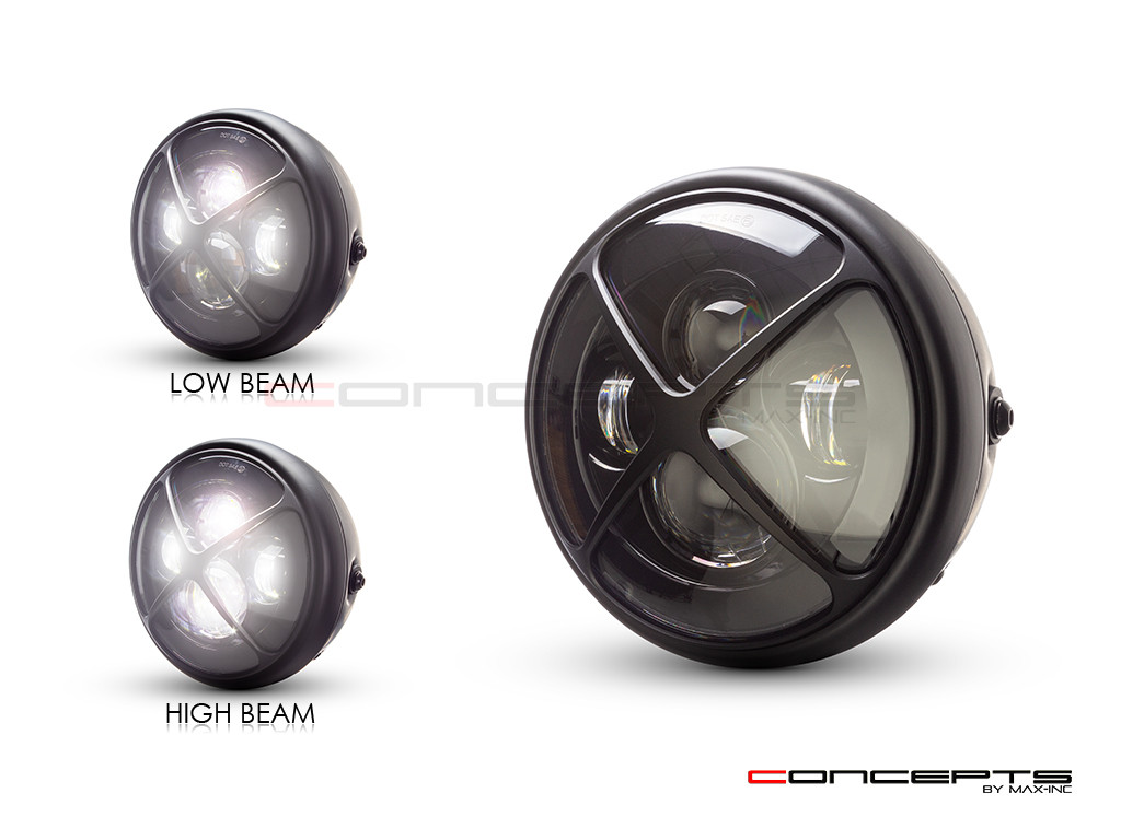 7.7" Matte Black Multi Projector LED Headlight + X Cross Cover