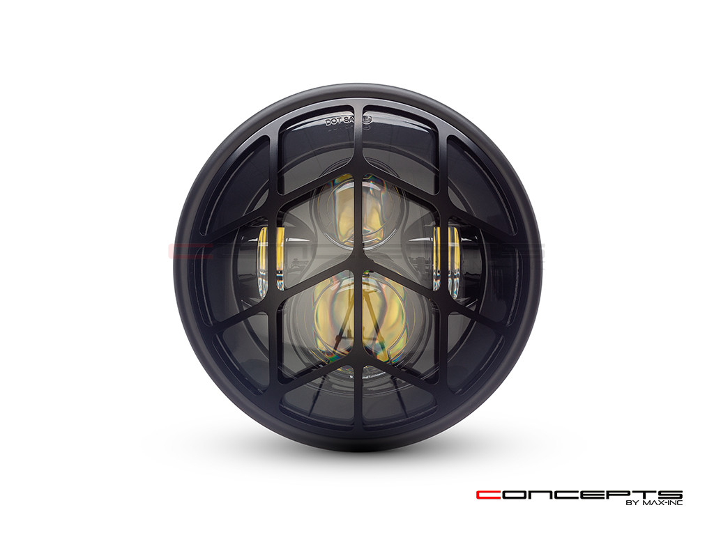 7.7" Matte Black Multi Projector LED Headlight + Spyder Grill Cover