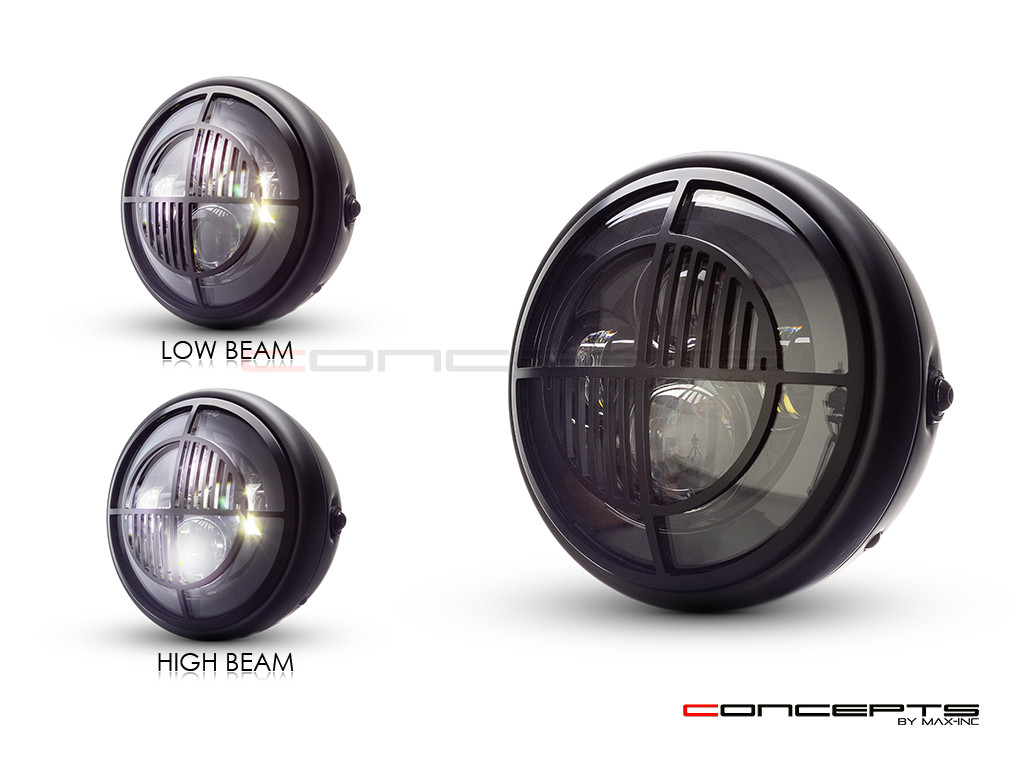 7.7" Matte Black Multi Projector LED Headlight + Beemer Grill Cover