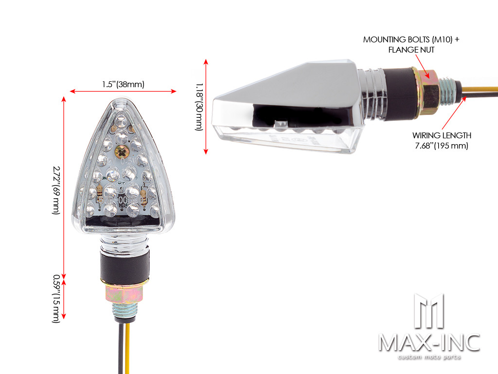 Chrome Mini Arrow Head LED Turn Signals / Indicators - Emarked